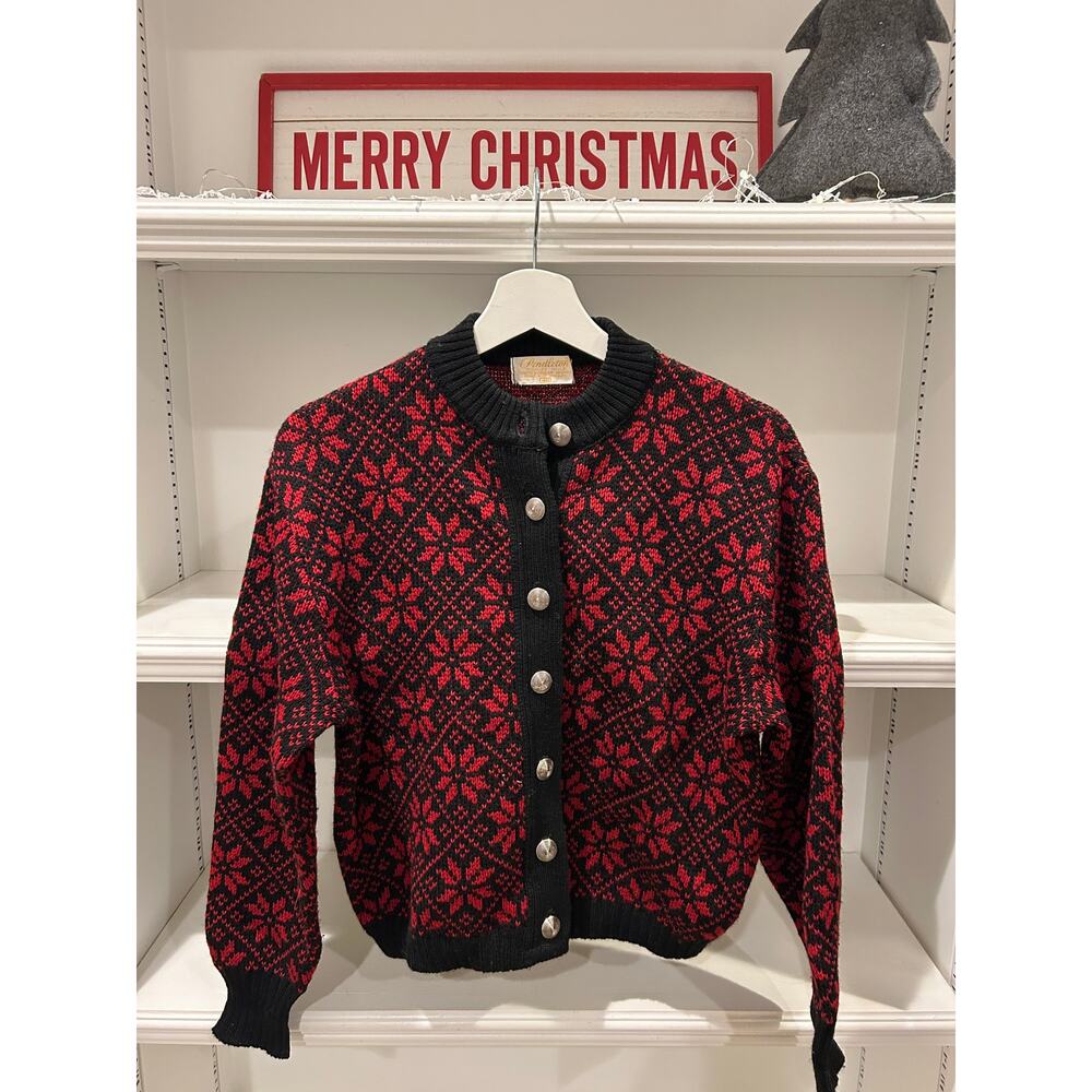 Vintage PENDLETON Norwegian Ski Sweater Red & Black Snowflake- Women's 40